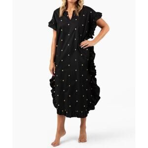 Quiet Culture Star Embroidered Black Pajama Party Maxi Dress Gown L/XL